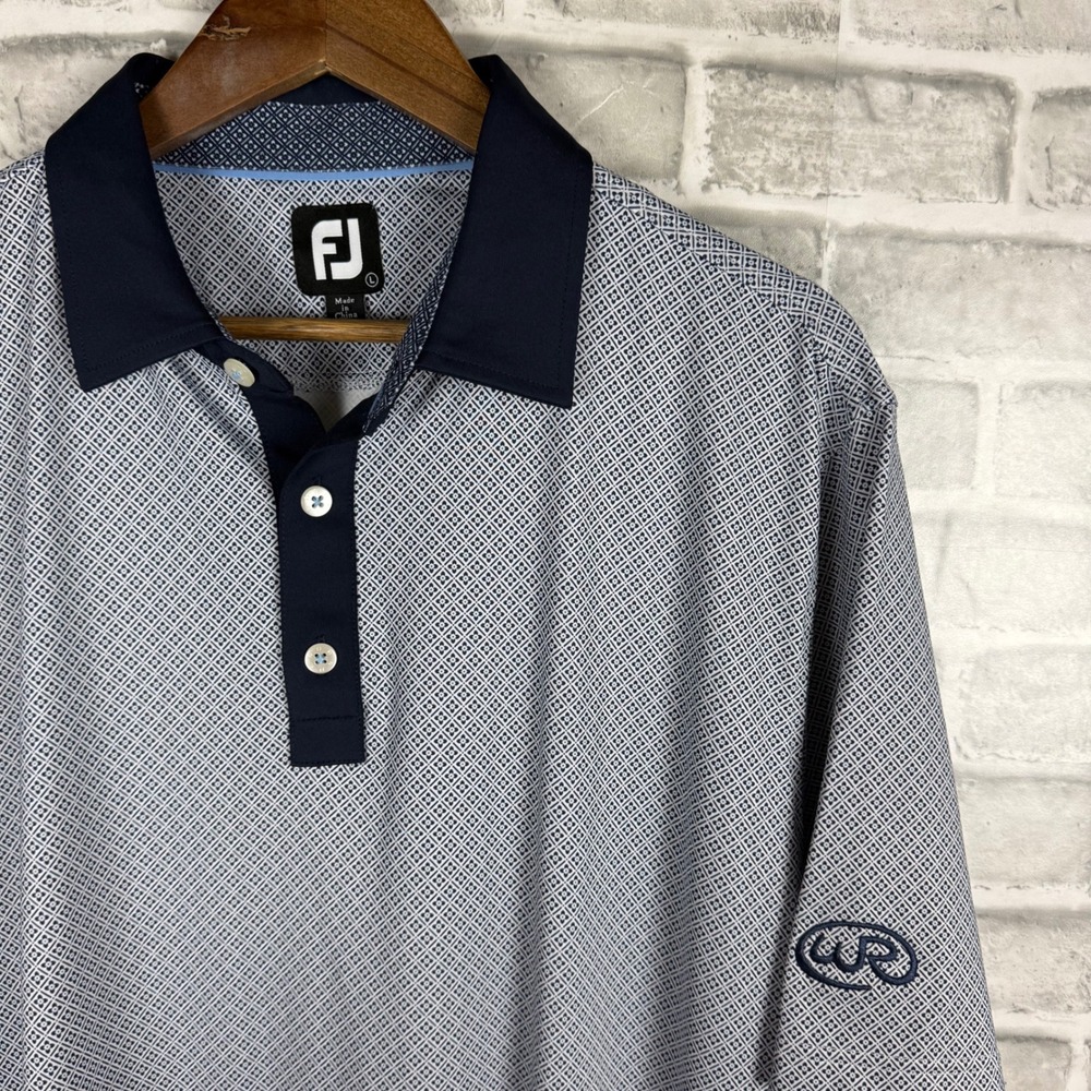 FootJoy Mens Large Performance Golf Polo Navy White Geometric Diamond Print